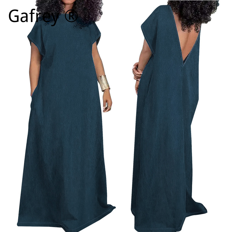 Vintage Fashion Outfit - Sukienka jeansowa maxi bez rękawów, z