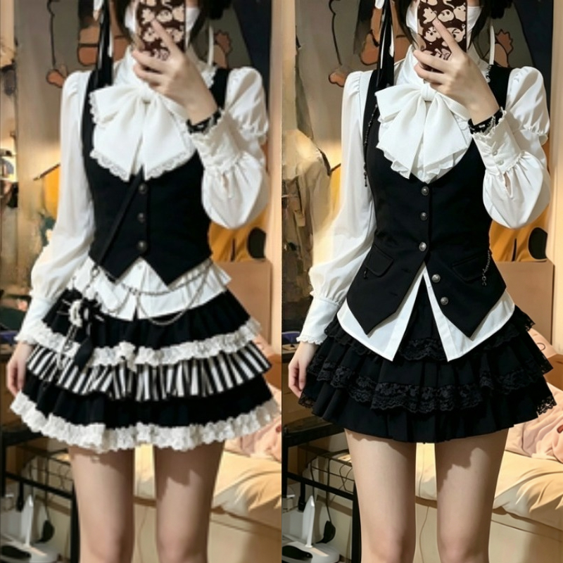 Vintage Fashion Retro Outfit - Elegancki trzyczęściowy komplet w stylu francuskim: