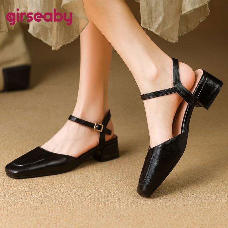 Vintage Fashion Female - Girseaby 2025 Sandały damskie Square Toe