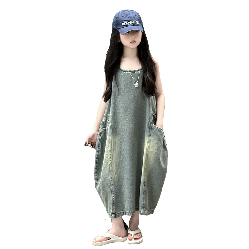 Vintage Fashion Outfit - Vintage Blue Children Girls Wysokiej jakości