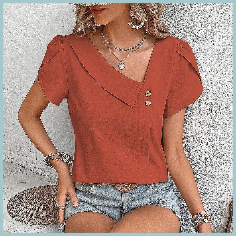 Vintage Fashion - Damska bluzka w jednolitym kolorze w